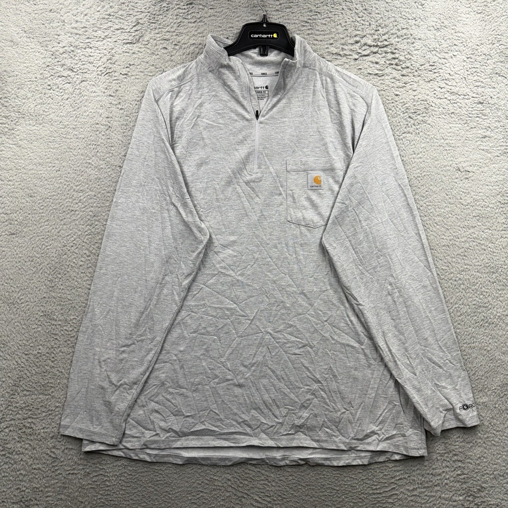Carhartt Shirt Men's 2XL Gray 1/4 Zip Mock Neck Pocket Relaxed Fit 104255 HGY